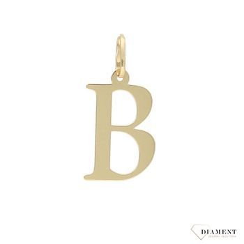 Złota zawieszka w kształcie litery B o wysokości 3 cm..jpg